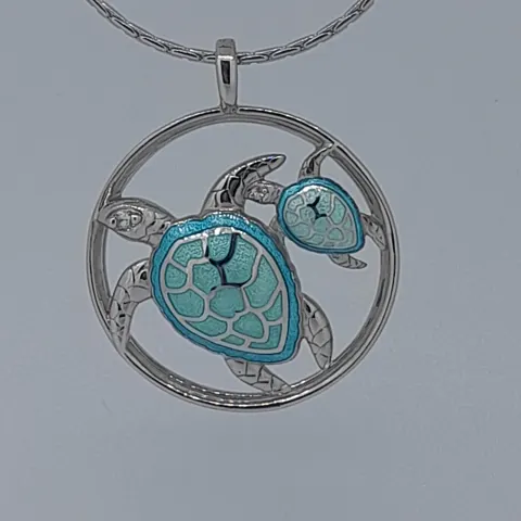 Nicole Barr Silver Enamelled Pendant Turtle Set With Diamonds Eyes