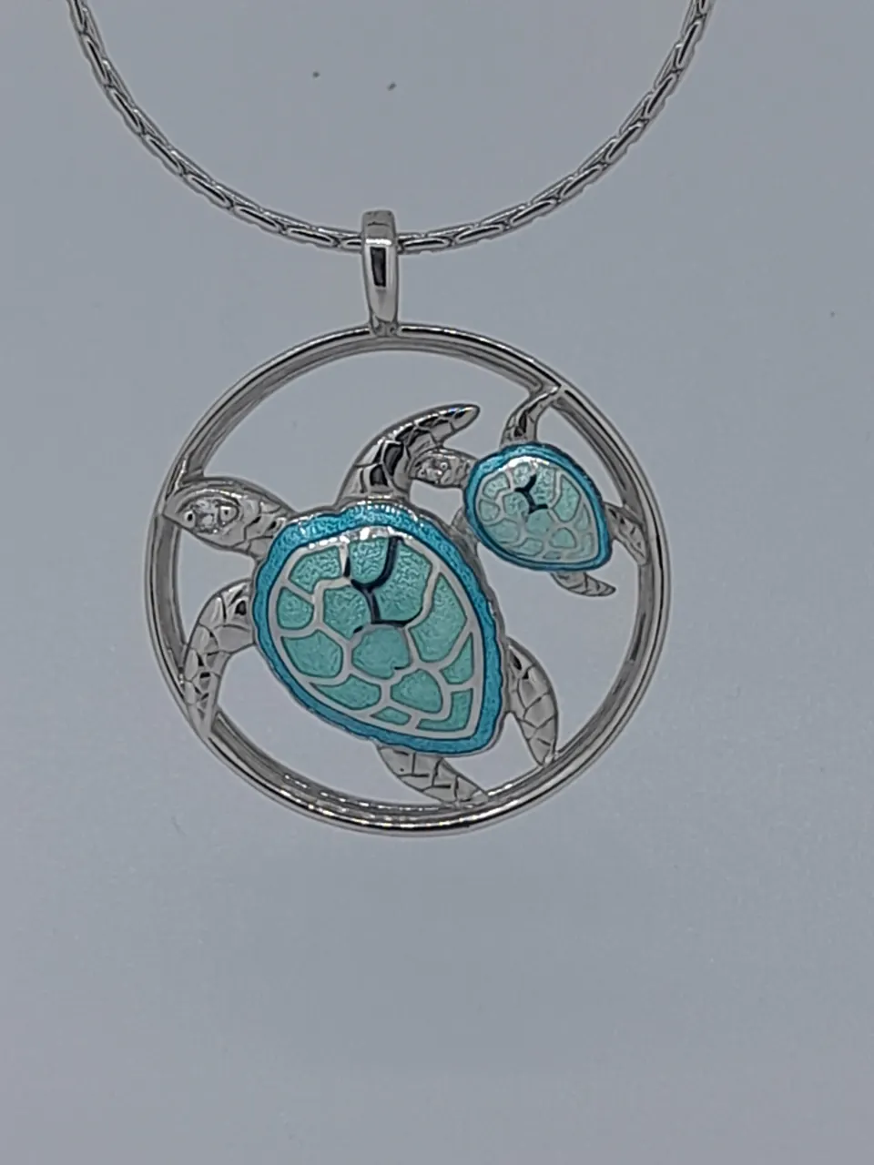 Nicole Barr Silver Enamelled Pendant Turtle Set With Diamonds Eyes