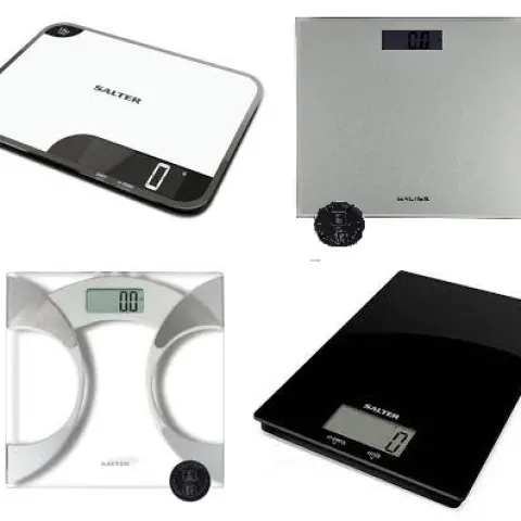 4 x Salter Digital Scales. 1 x 1079WHHDR 15kg Scale. 1 x 9037AS Glass Personal Scale. 1 x 9141 WH3r