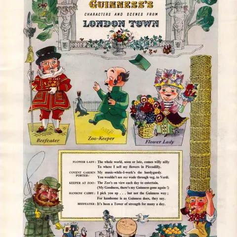 Original 73-Year-Old 1951 Guinness Print London Town– GE 1650  #-19.