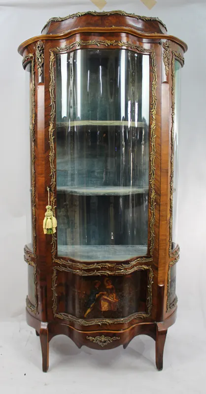 Antique French Serpentine Vernis Martin Display Cabinet – 19th Century