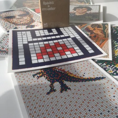 Invader (b. 1969-) "Rubikcubist" RUBIK'S X INVADER CUBE + 11 Invader Postcard Kit, SOLD OUT 2022