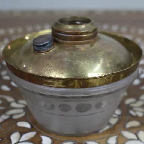 Victorian Frosted Glass and Brass Oil Lamp Font c.1900