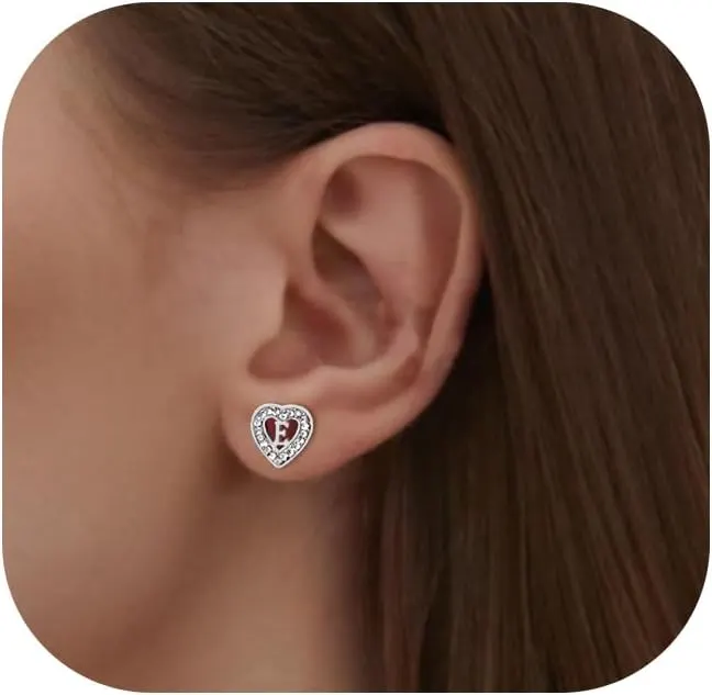 10 x Heart Initial Stud Earrings for Women Girls L11a