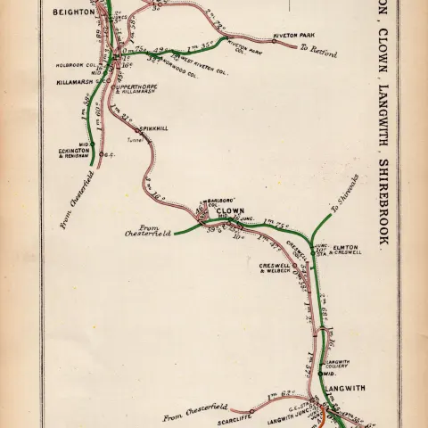 Beighton, Clown, Shirebook, Derbyshire Antique Railway Diagram-134.