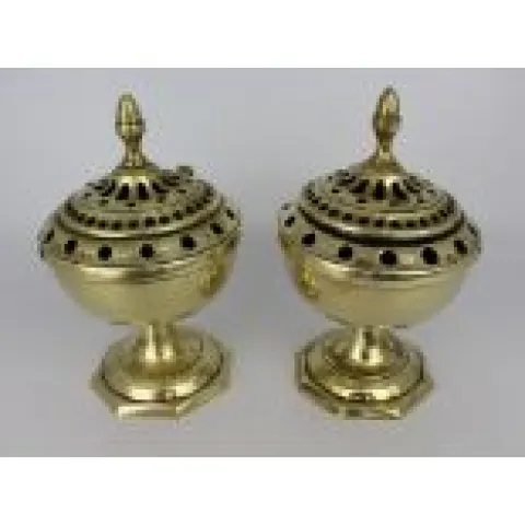 Pair of Antique Brass Incense Burners