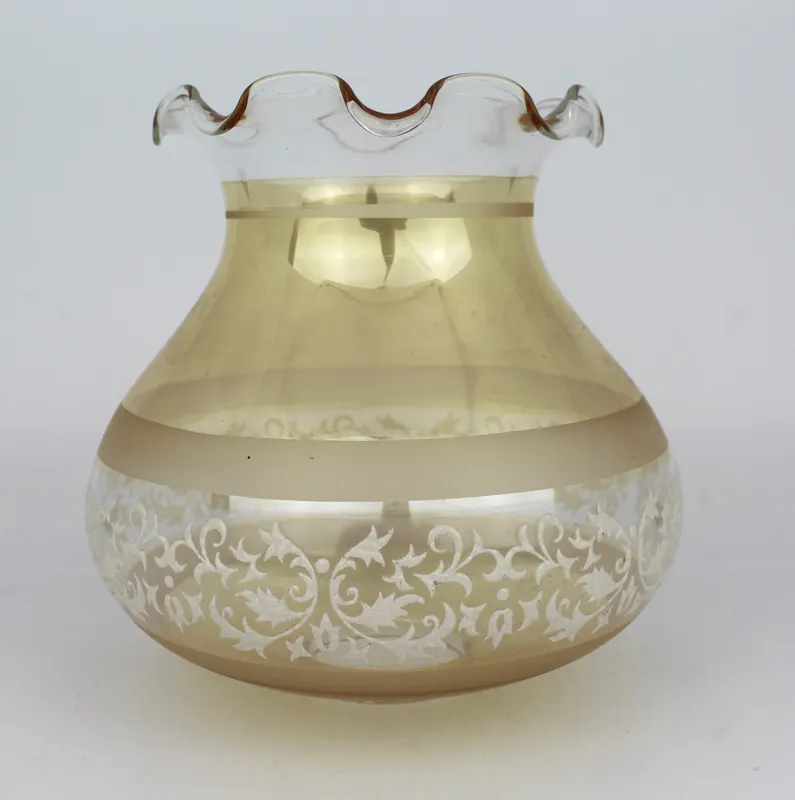 2 x Vintage Acid Etched Fancy Bell Form Glass Lampshades