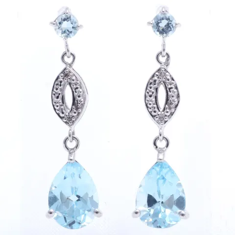 9ct White Gold Diamond And Blue Topaz Earring 0.02