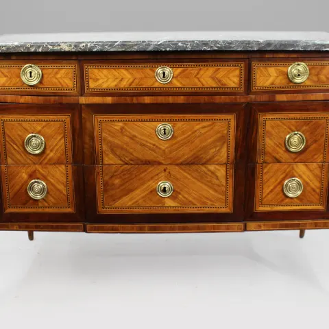 French Louis XVI Parquetry Commode with Marble Top c.1780