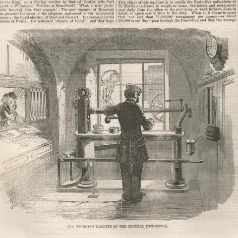 1856 Antique  Newspaper Victorian Post-Office Mail  Weighing Machine Van.