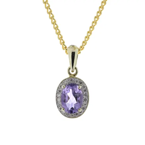 9ct Yellow Gold Amethyst And Diamond Pendant 0.11