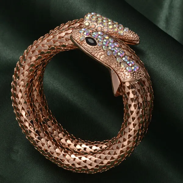 NEW! Rose Gold Tone Mystic White Crystal & Simulated Black Spinel Snake Bracelet