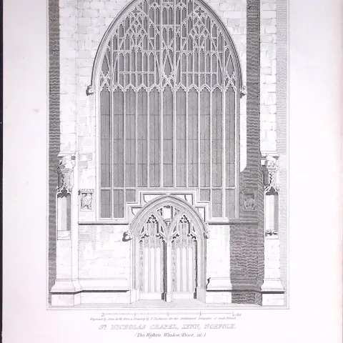 St Nicholas Chapel Norfolk 190 Years-Old John Britton Antique Steel Engraving-158