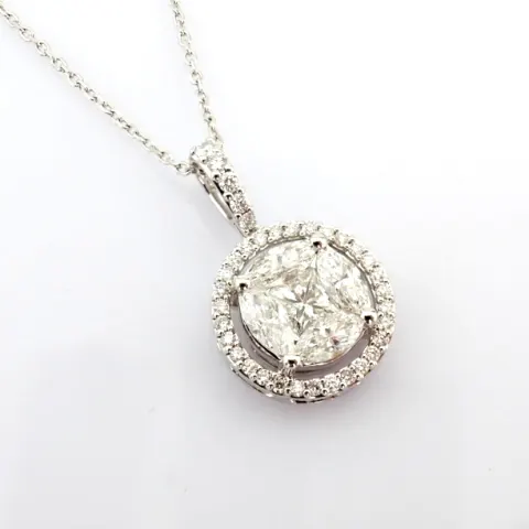 18K White Gold Necklace Detailed With Baguette and Brilliant Diamonds