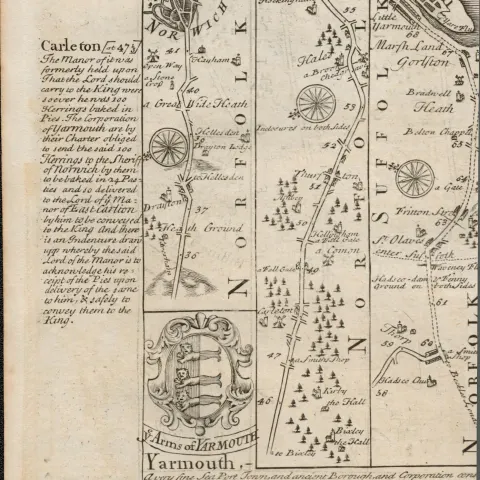 Britannia Depicta E Bowen c1730 Map Kings Lynn  Billingford Norwich Yarmouth.