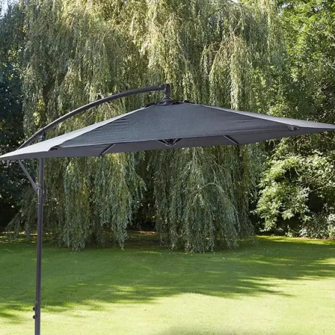 (34/P) RRP £109. 3m Elton Cantilever Overhanging Parasol Grey. Crank Mechanism Makes It Easy To Ope