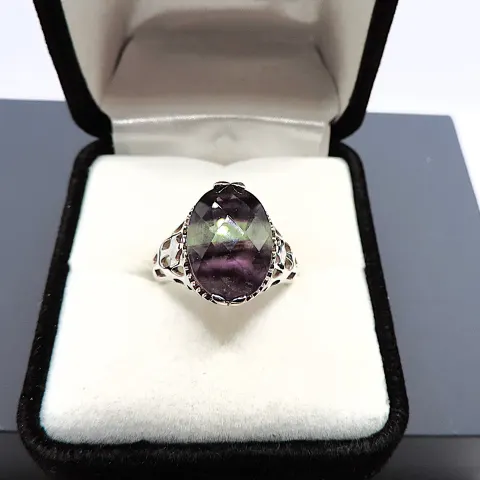 Sterling Silver 6 Carat Bi-Colour Amethyst Tourmaline Ring New With Gift Pouch