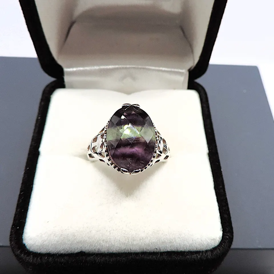 Sterling Silver 6 Carat Bi-Colour Amethyst Tourmaline Ring New With Gift Pouch
