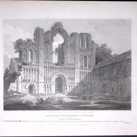 Castle-Acre Priory Norfolk 190 Years-Old Rare John Britton Antique Steel Engraving-136