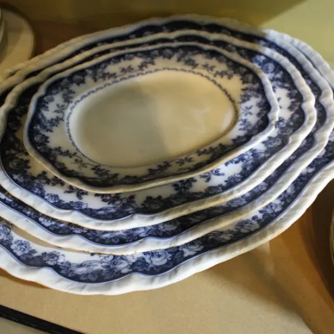 Set of 4 Royal Semi Porcelain Blue & White Serving Platters c.1900