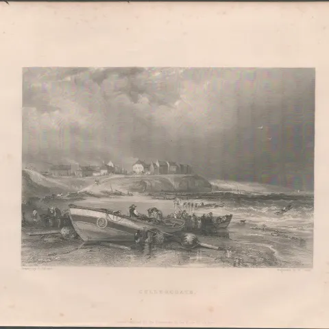 Cullercoats Tyneside  Antique 1842 Steel Engraving.