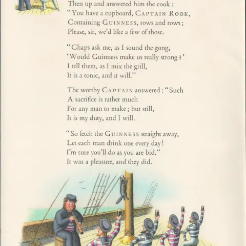 Rare 84 Years Old  Double Sided Guinness Print "Old Kind Captain Rook"