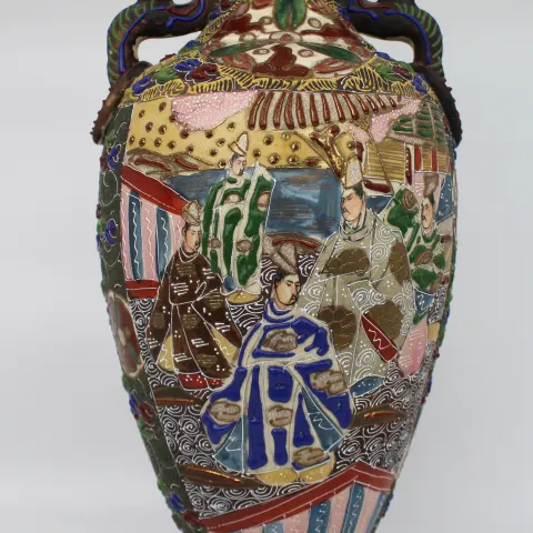 Large Antique Japanese Edo Period Satsuma Moriage Vase Circa 1890
