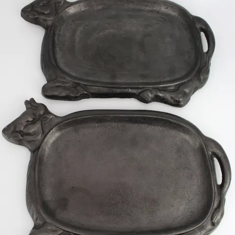 Pair of Vintage Cast Metal Bull Form Steak Platters