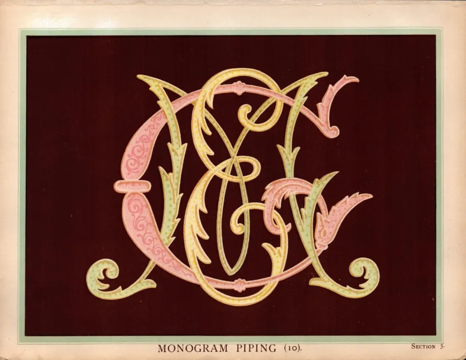 Monogram Piping T. Percy Lewis & A.G Bromley Antique Chromolithograph Print