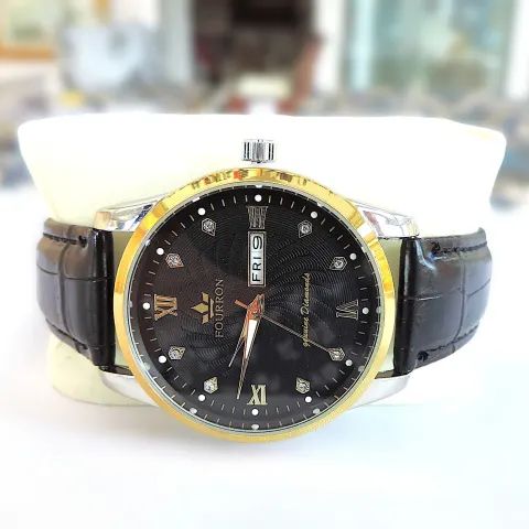 Men's Quartz Watch Leather Strap Diamond Roman Numeral  Indices 'New'