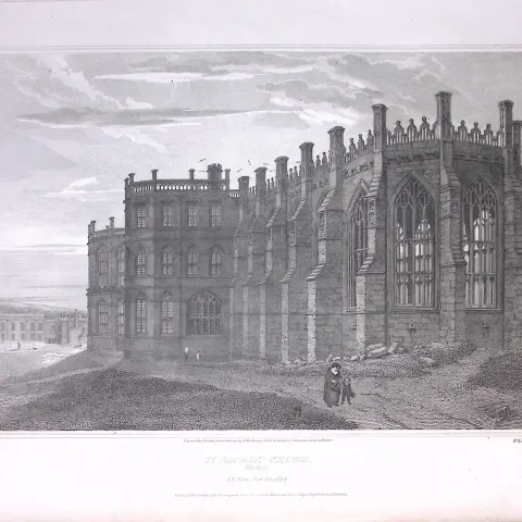 St Georges Chapel Windsor 190 Years-Old Rare John Britton Antique Steel Engraving-149