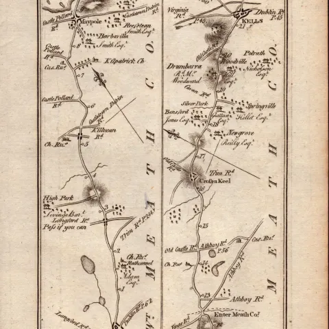Ireland Rare Antique 1777 Map Mullingar Kells Trim Athboy Navan.