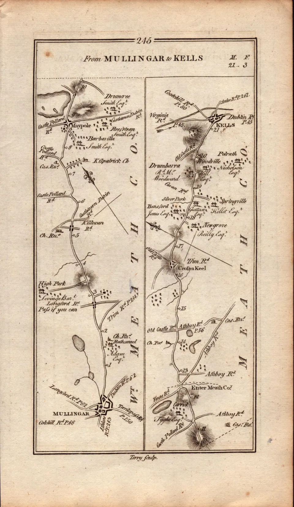 Ireland Rare Antique 1777 Map Mullingar Kells Trim Athboy Navan.
