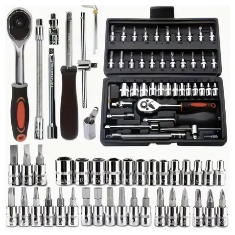 46-Piece 1/4" Socket & Ratchet Tool Set – Metric Socket Wrench Kit With Torx Bits & Carry Case