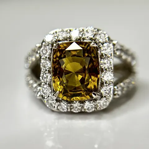 GIA Certified Natural Alexandrite 4.17ct Ring With 1.55 Cts Diamond & 18k White