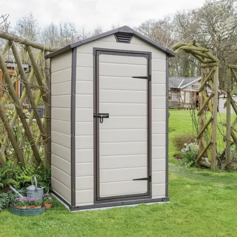 (26/P4) RRP £295. Keter Maintenance Free Shed 4x3 (Beige/Brown).