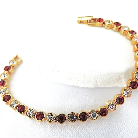 Vintage Gold Plated Austrian Crystal Tennis Bracelet Circa 1980's