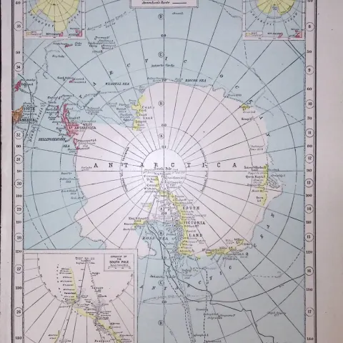 South Pole Polar Regions Detailed Ancient Antique 1922 Coloured Map-21