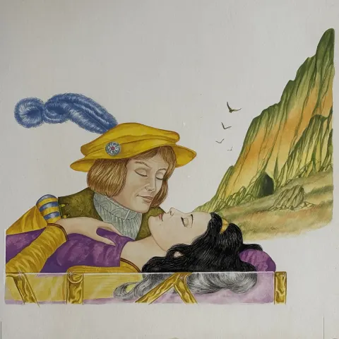 Snow White Original Vintage 1970's Book Artwork & COA & Copy of Page Free Post In UK