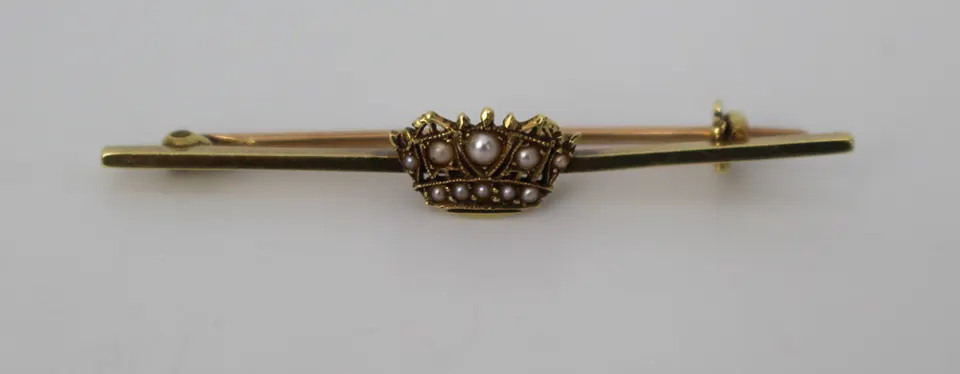 Antique Seed Pearl 14ct Gold Bar Brooch