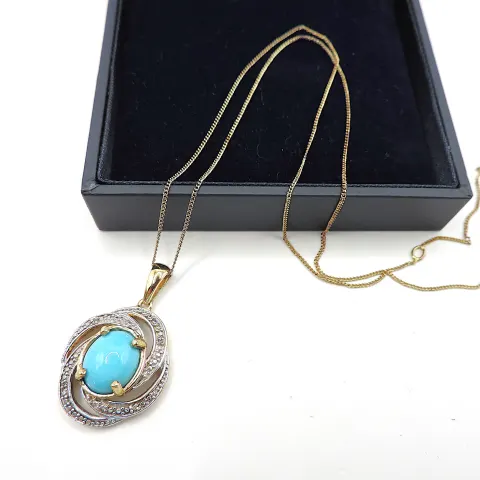Gold On Sterling Silver Turquoise Necklace New With Gift Box