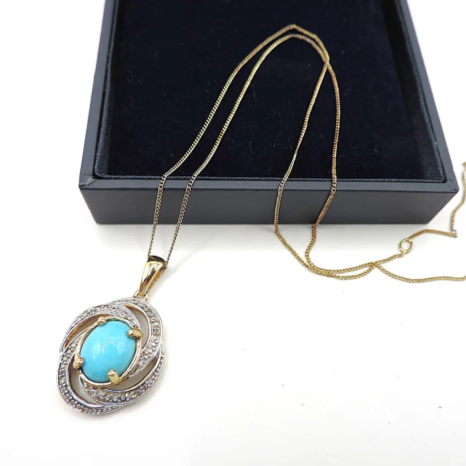Gold On Sterling Silver Turquoise Necklace New With Gift Box