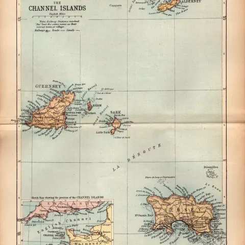 The Channel Islands 1895 Antique Victorian Coloured Map.