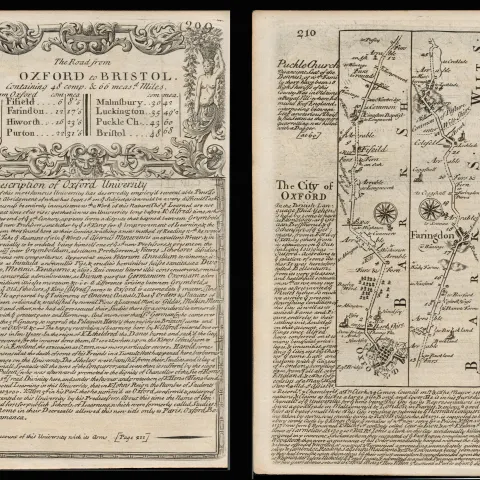 Bowen 290 Yrs Old Scarce Detailed Road Map Description of Oxford University
