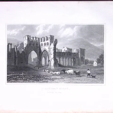 Wales-Llanthony Abbey Brecon Beacons Antique 166-Year-Old Steel Engraving-11