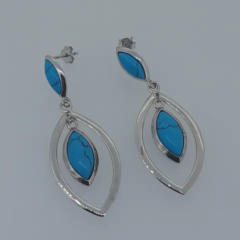 Silver drop earrings set with reconstituted turquoise stones