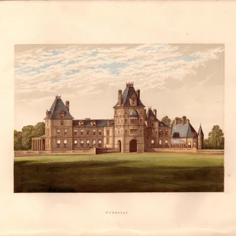 Wynnstay Wrexham Wales Gilt-Edge Coloured Antique Book Plate.