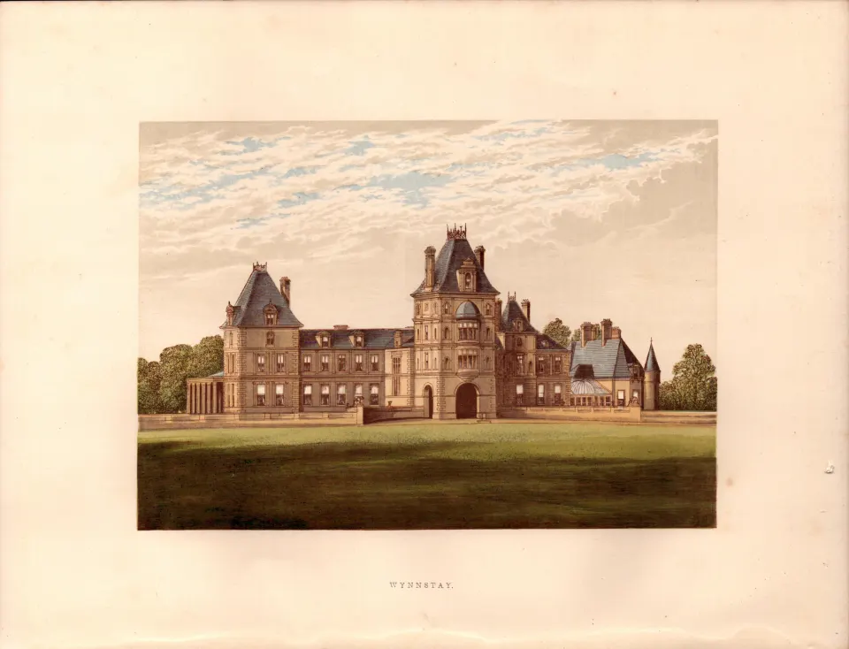 Wynnstay Wrexham Wales Gilt-Edge Coloured Antique Book Plate.