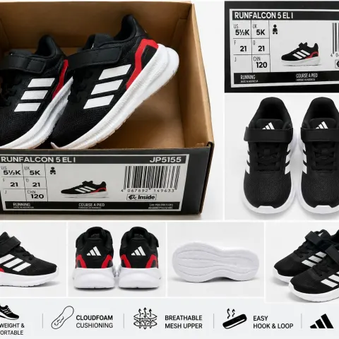 Adidas Runfalcon 5 EL I Kids Trainers – Black/White/Red (UK 5K / EU 21)