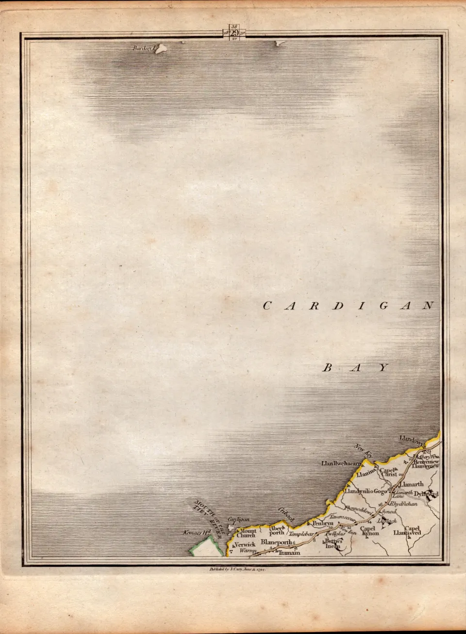 Cardigan Bay Aberporth New Quay Wales  John Cary’s Antique George III 1794 Map.